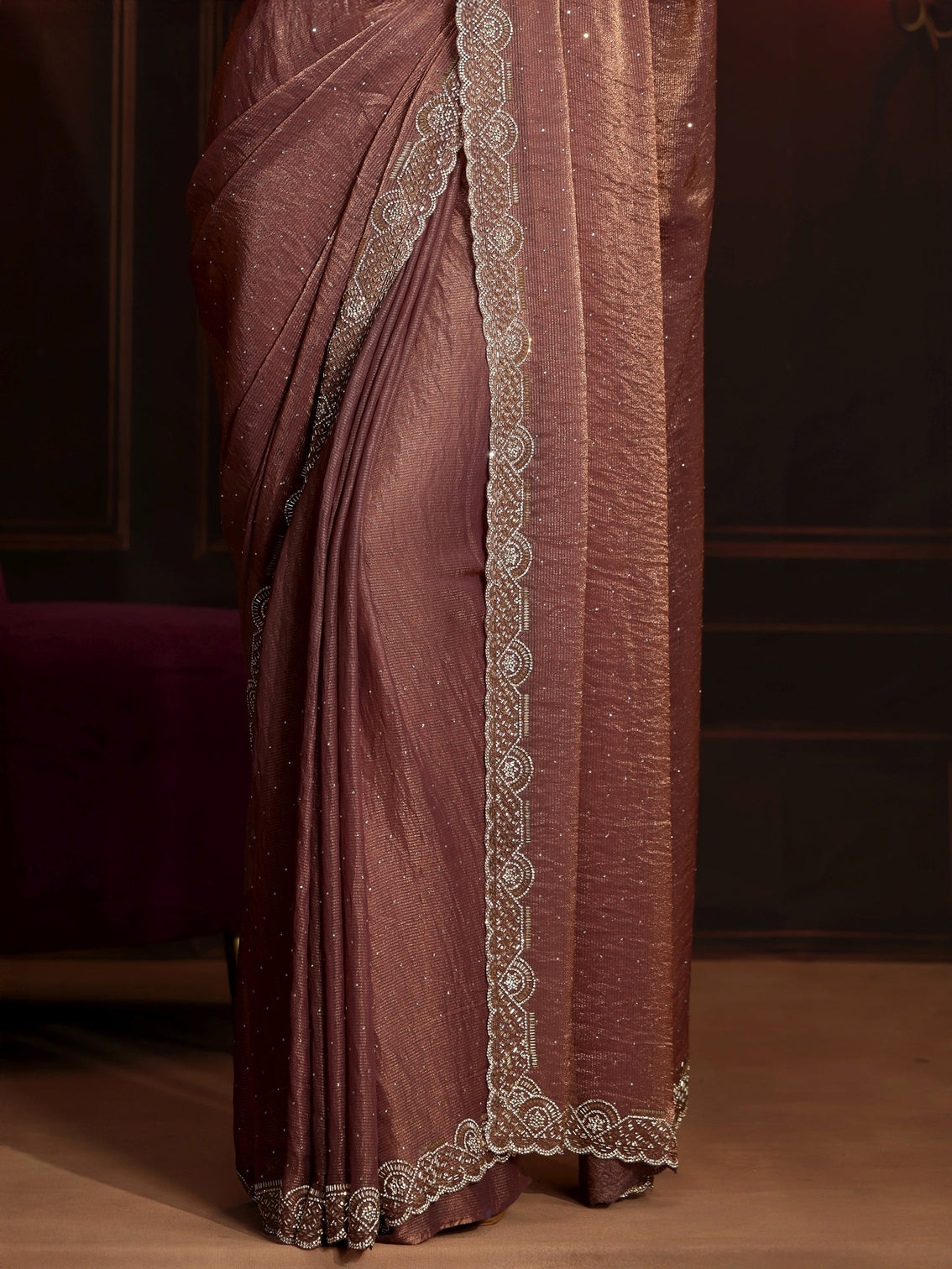Mameraa Art Mauve Embellished Tissue Saree