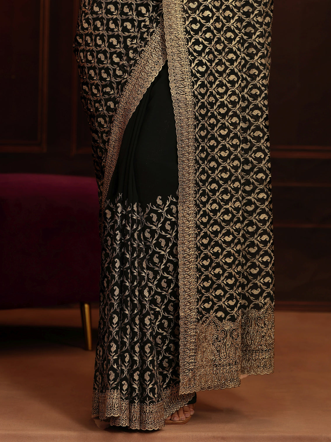 Mameraa Art Black Embroidered Georgette Saree