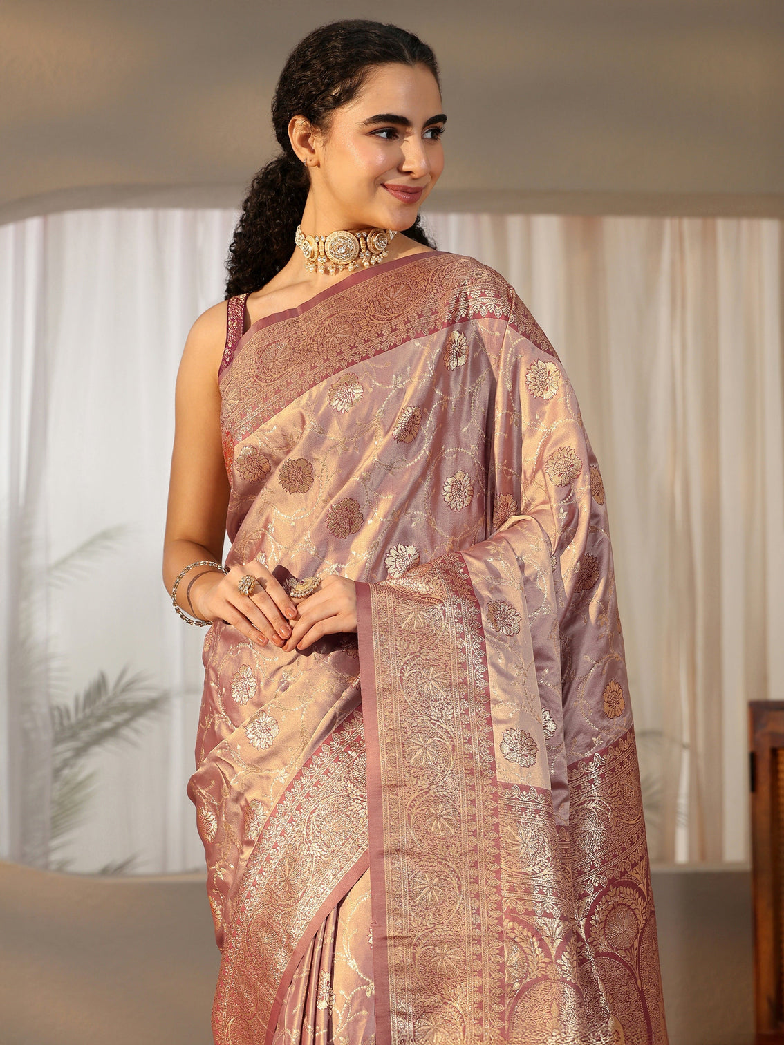 Mameraa Mauve Banarasi Satin Saree