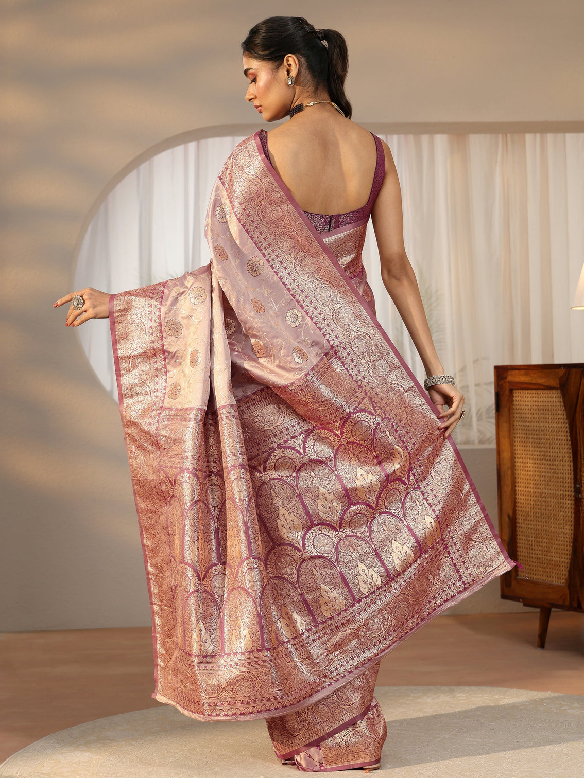 Mameraa Dusty Lilac Banarasi Satin Saree