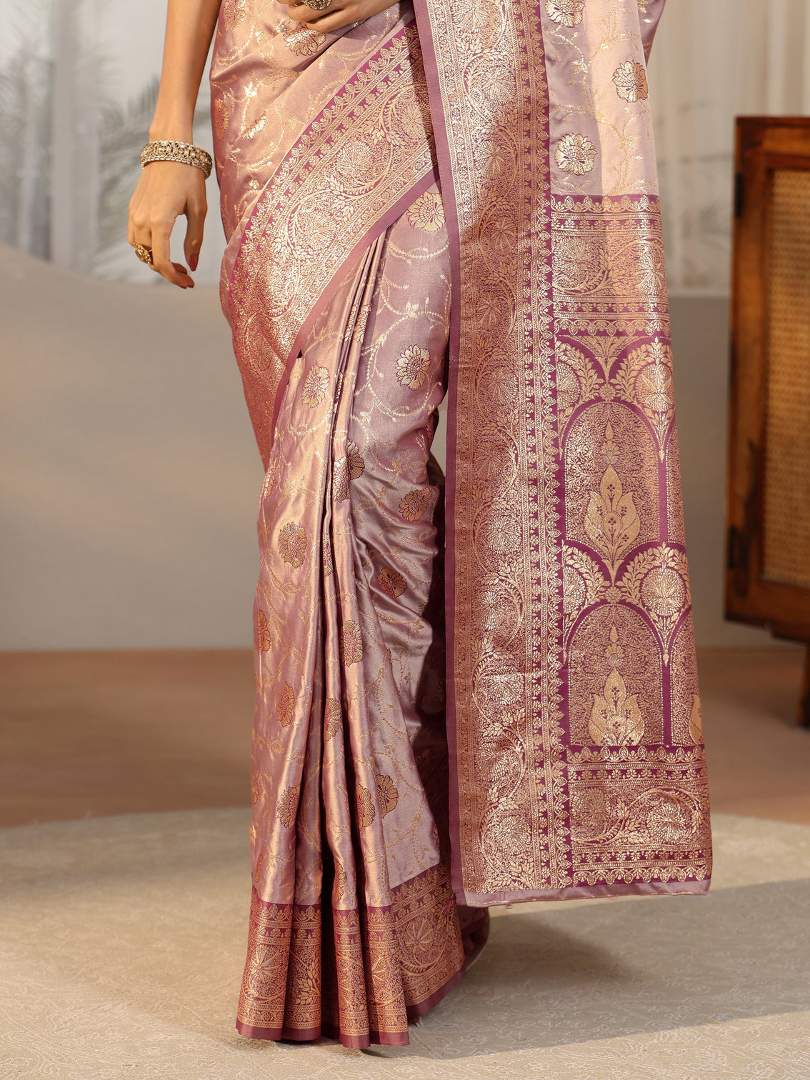 Mameraa Dusty Lilac Banarasi Satin Saree