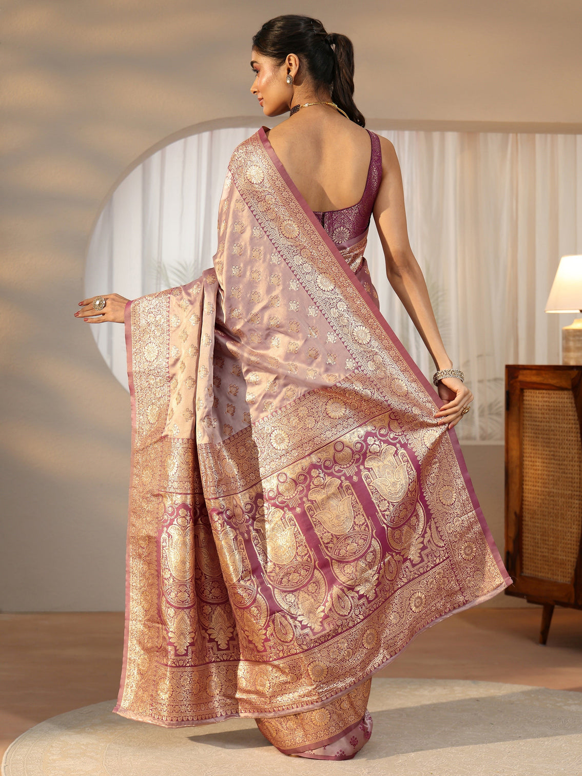 Mameraa Dusty Lilac Banarasi Satin Saree