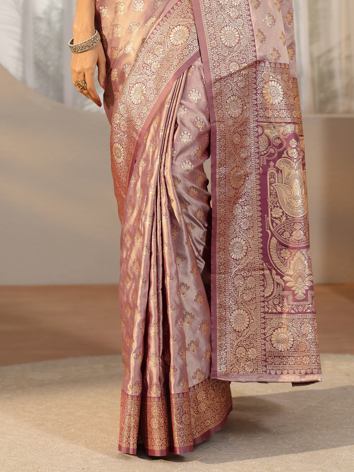 Mameraa Dusty Lilac Banarasi Satin Saree