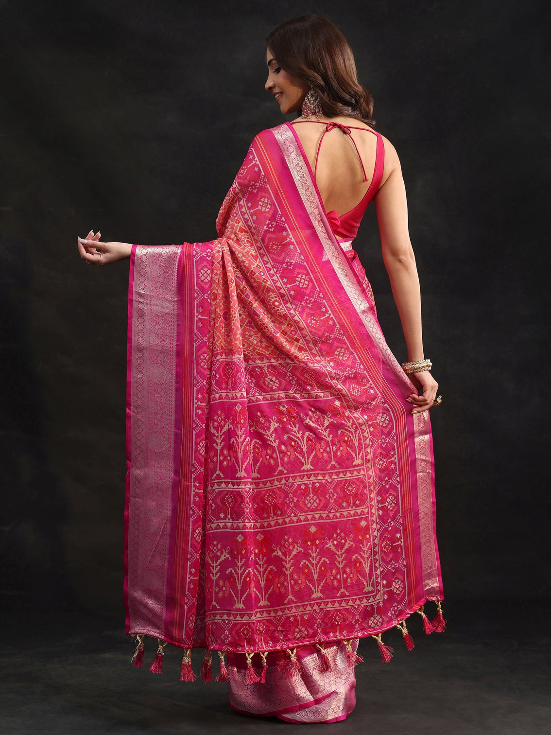 Mameraa Rani Pink Patola Printed Chiffon Saree