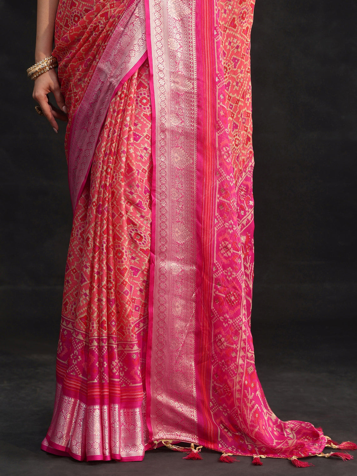 Mameraa Rani Pink Patola Printed Chiffon Saree