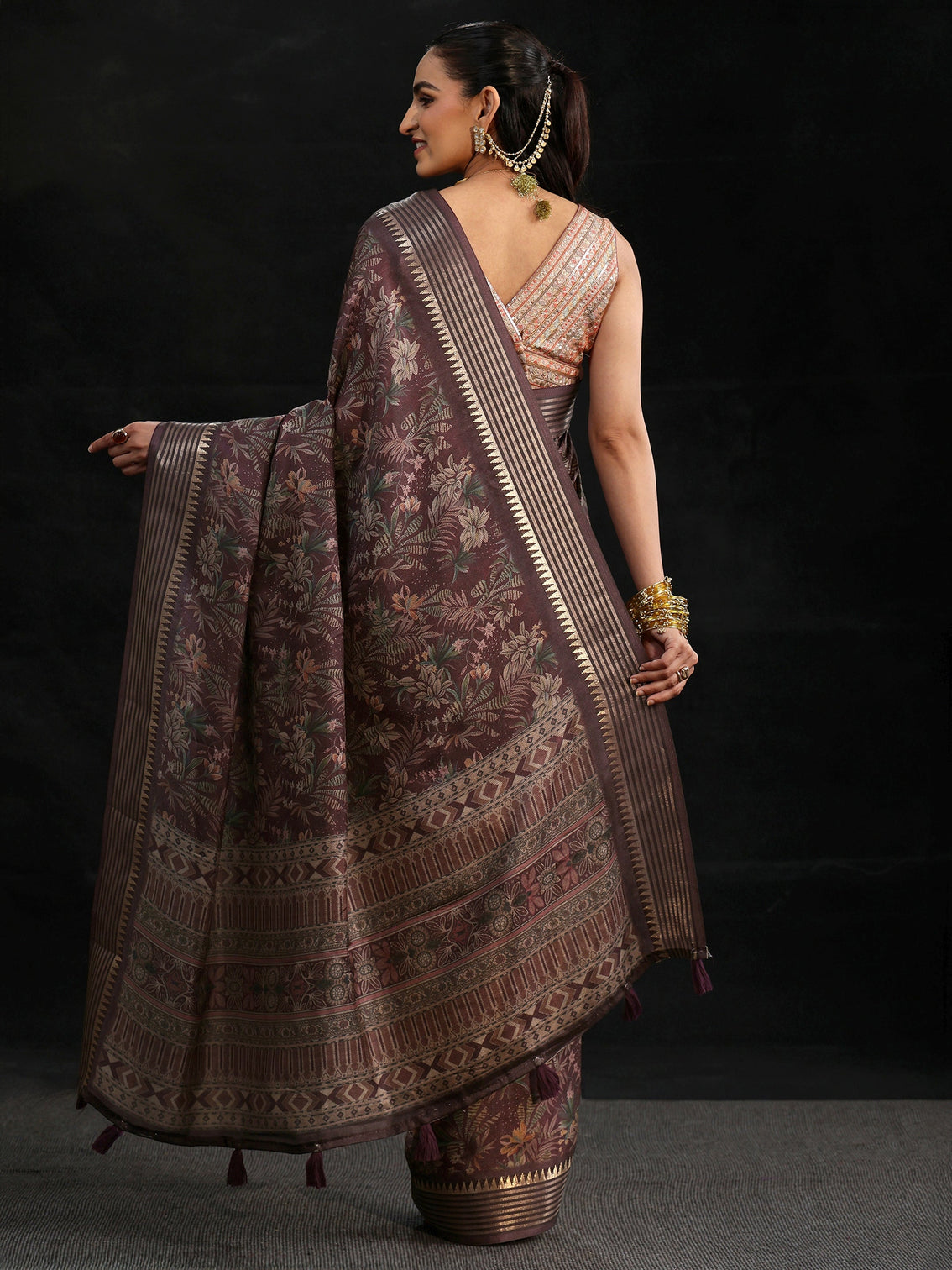 Mameraa Purple Floral Woven Design Silk Blend Saree