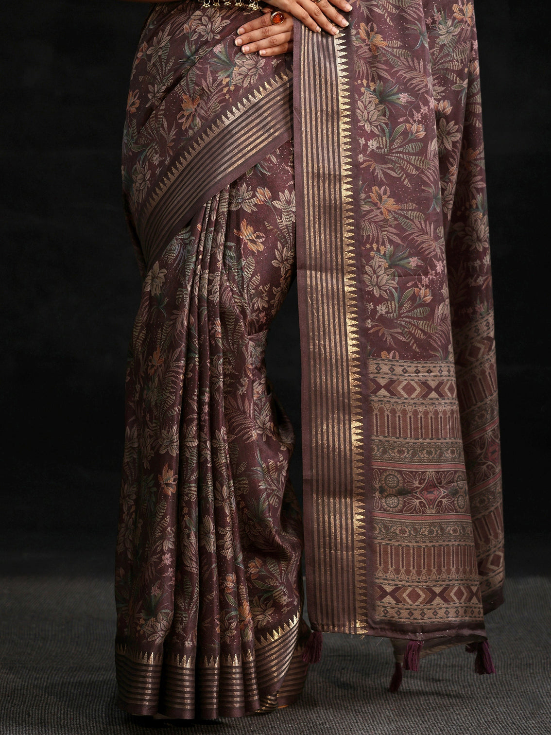 Mameraa Purple Floral Woven Design Silk Blend Saree