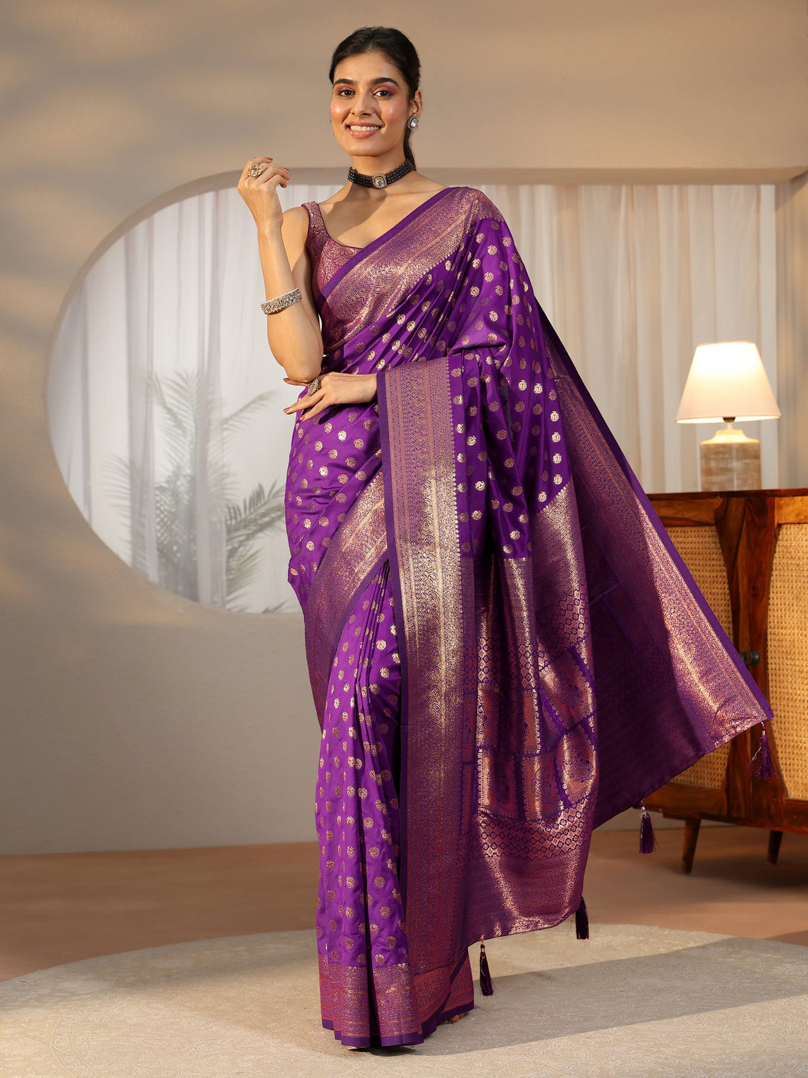 Mameraa Plum Purple Banarasi Silk Blend Saree