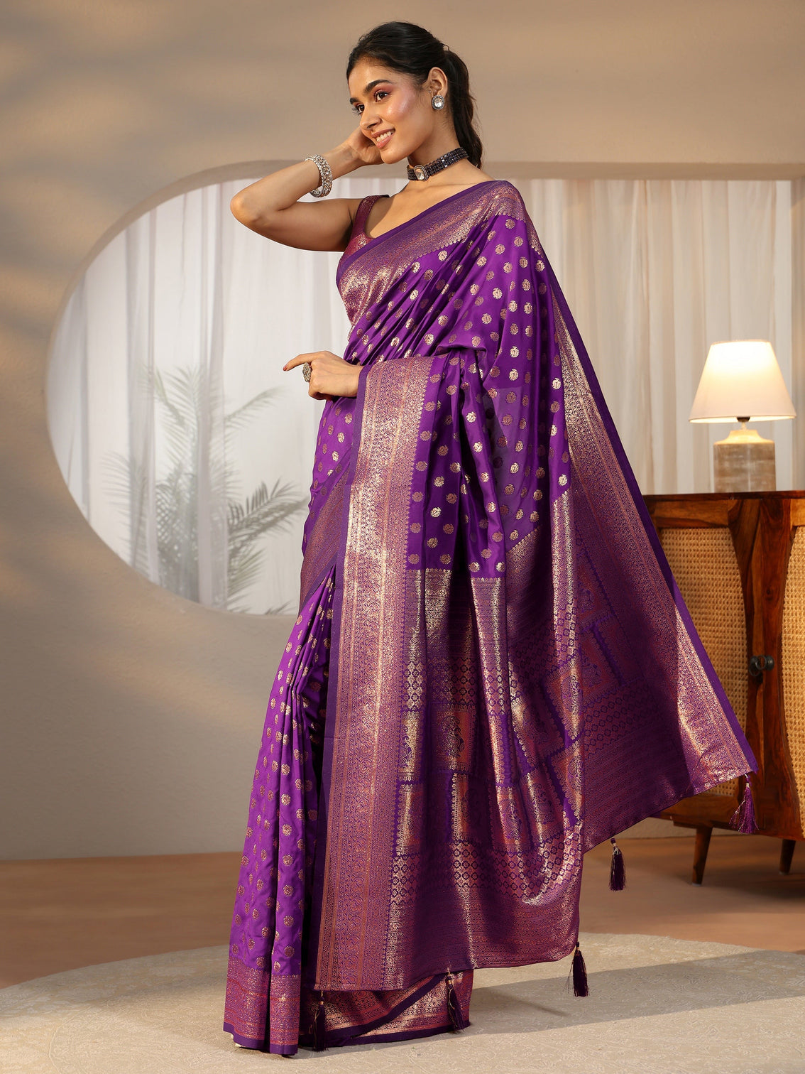 Mameraa Plum Purple Banarasi Silk Blend Saree