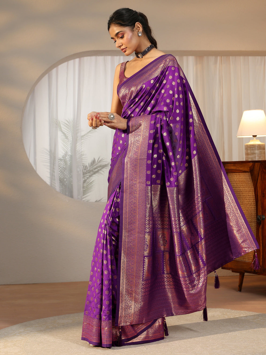 Mameraa Plum Purple Banarasi Silk Blend Saree