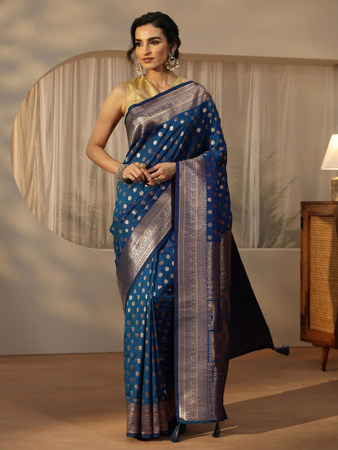 Mameraa Sapphire Blue Banarasi Silk Blend Saree