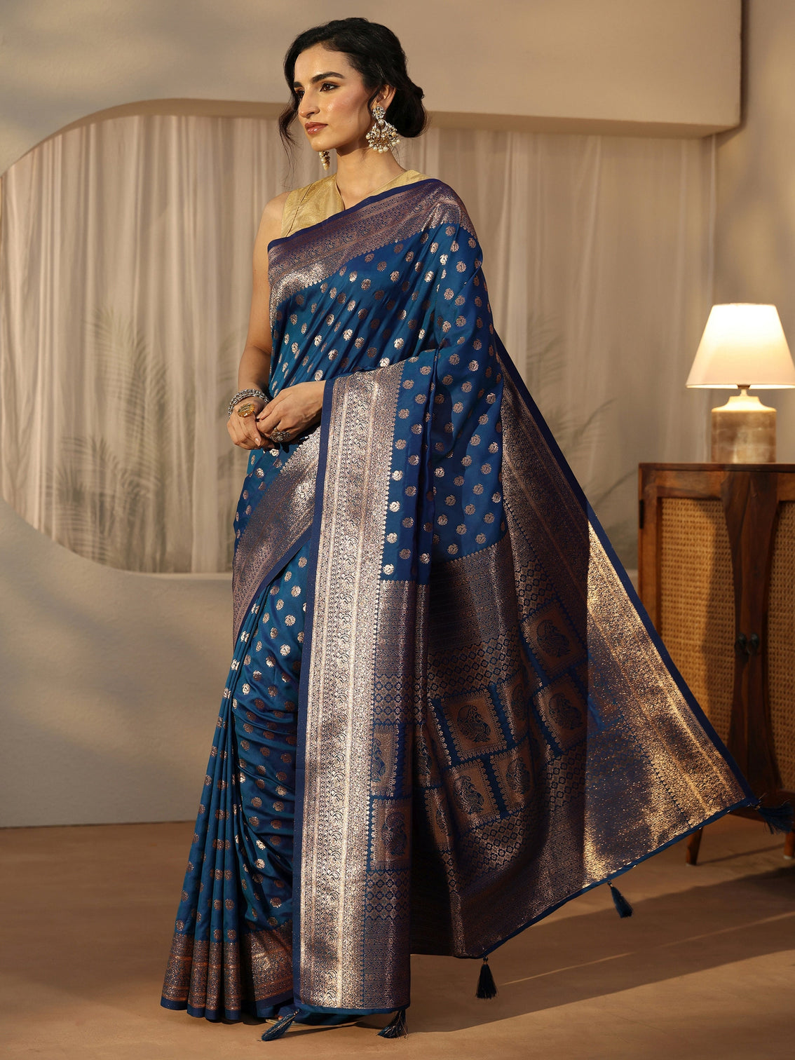 Mameraa Sapphire Blue Banarasi Silk Blend Saree