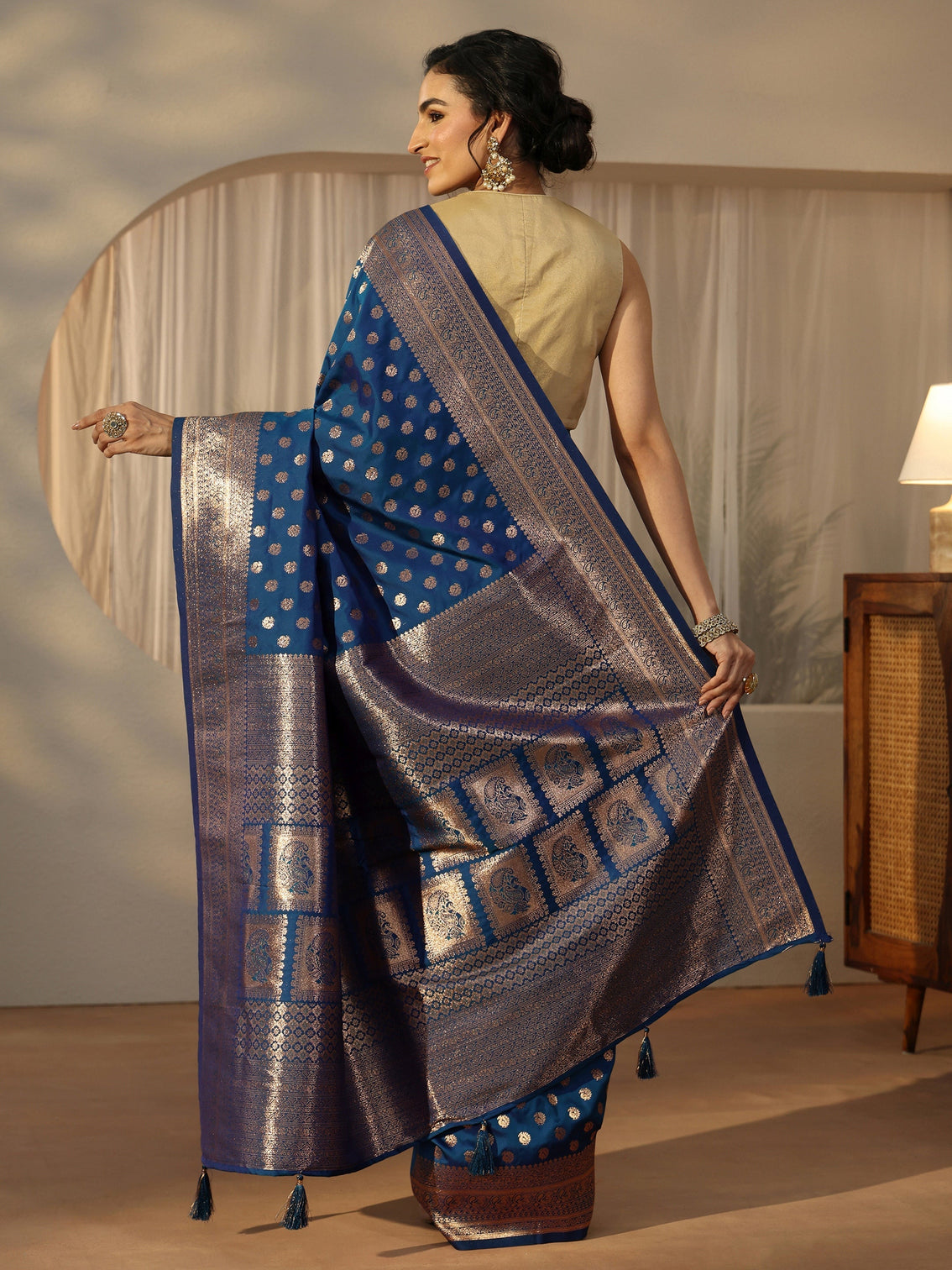 Mameraa Sapphire Blue Banarasi Silk Blend Saree