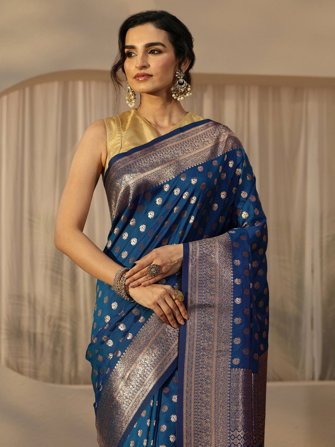 Mameraa Sapphire Blue Banarasi Silk Blend Saree