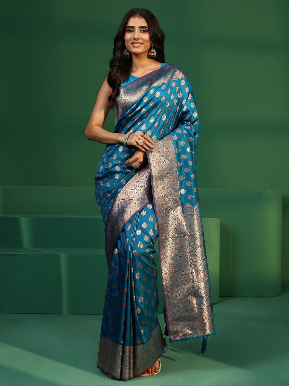 Mameraa Cerulean Blue Banarasi Silk Blend Saree