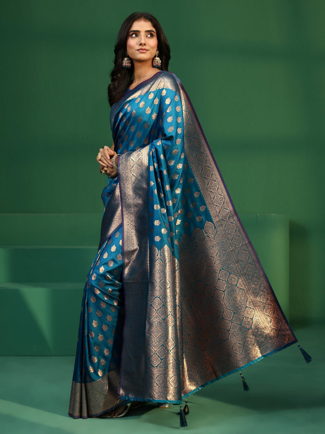 Mameraa Cerulean Blue Banarasi Silk Blend Saree