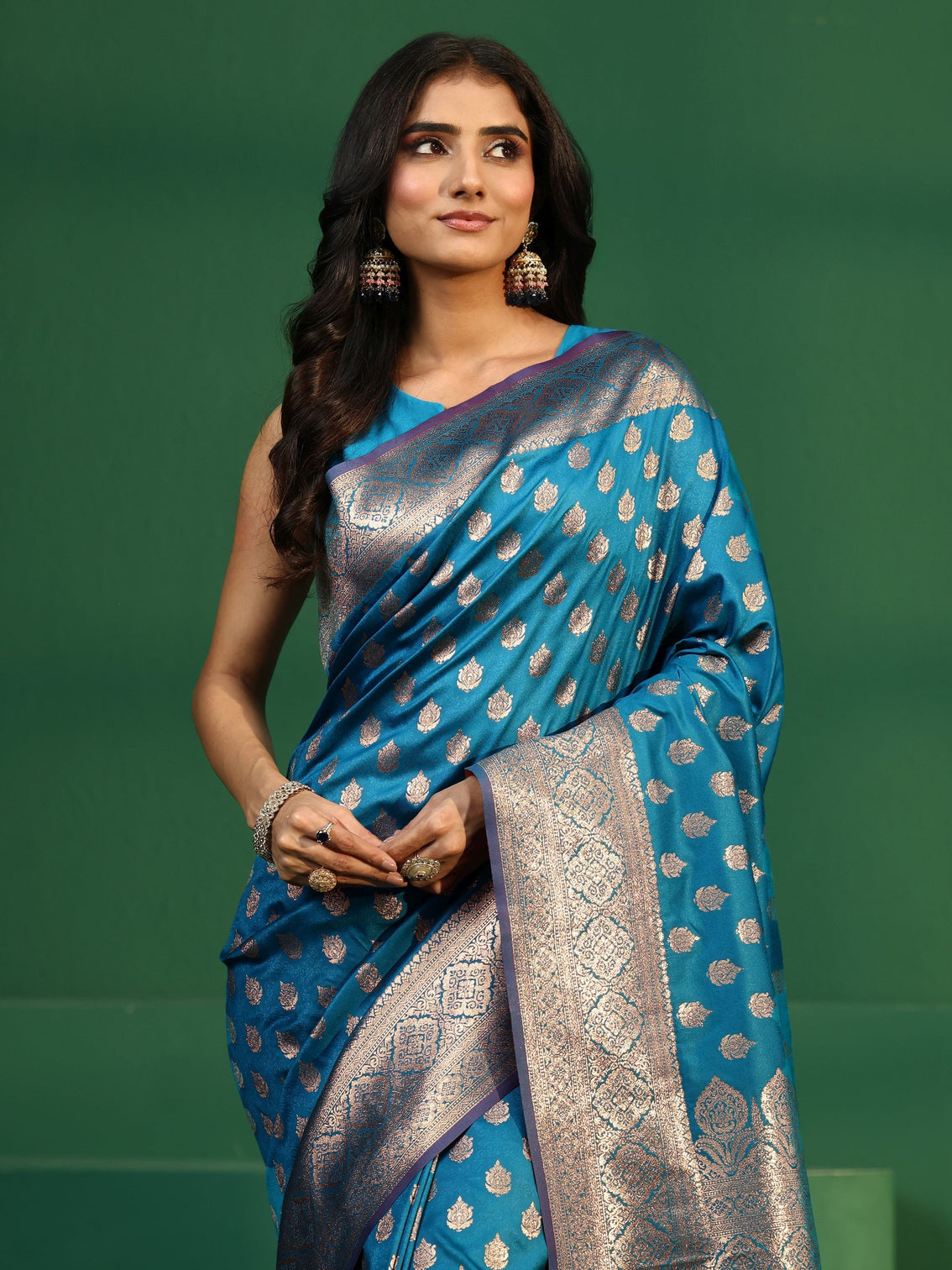 Mameraa Cerulean Blue Banarasi Silk Blend Saree