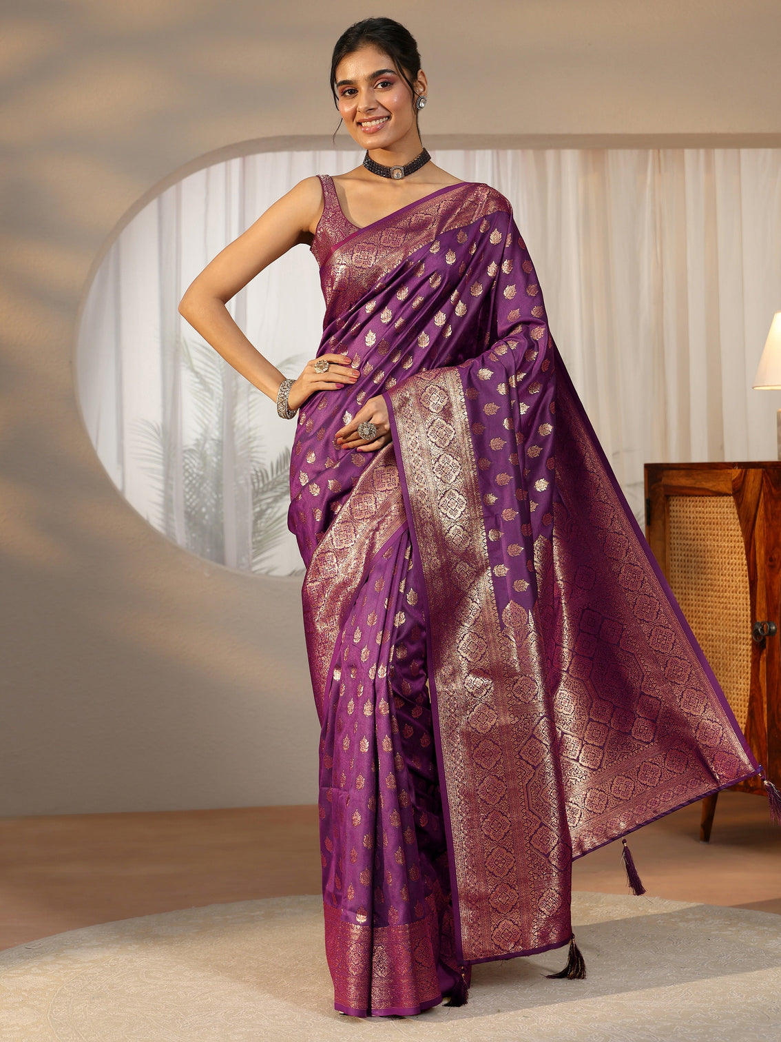 Mameraa Imperial Purple Banarasi Silk Blend Saree
