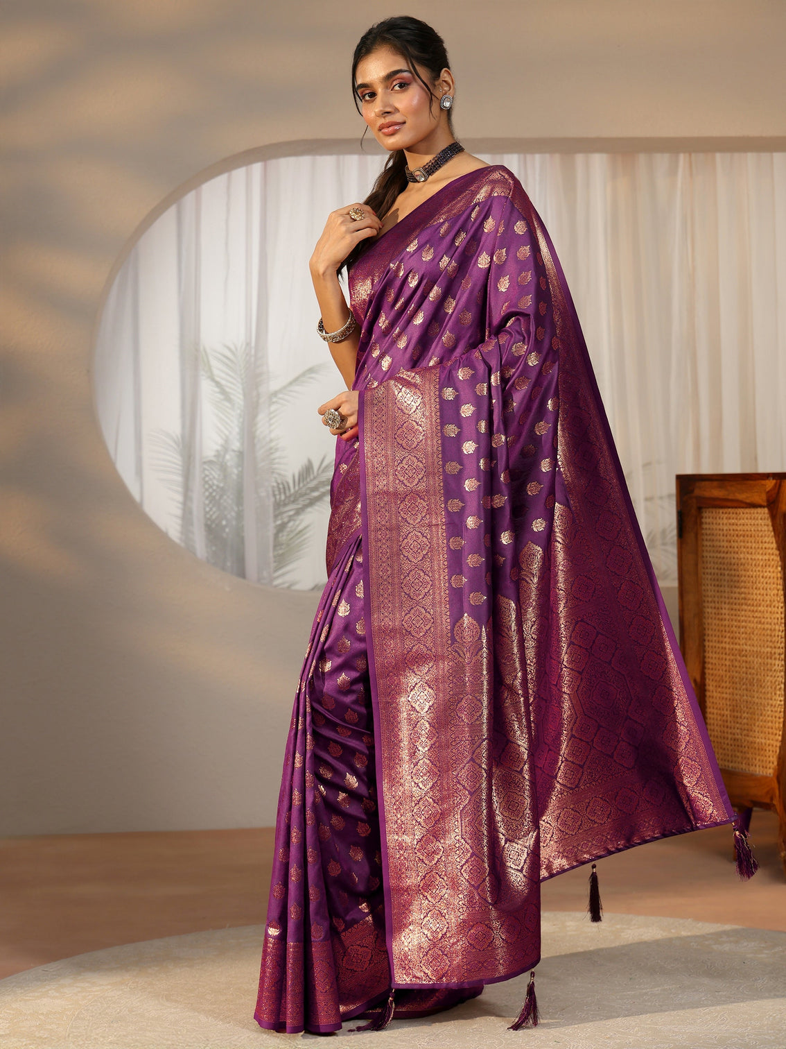 Mameraa Imperial Purple Banarasi Silk Blend Saree