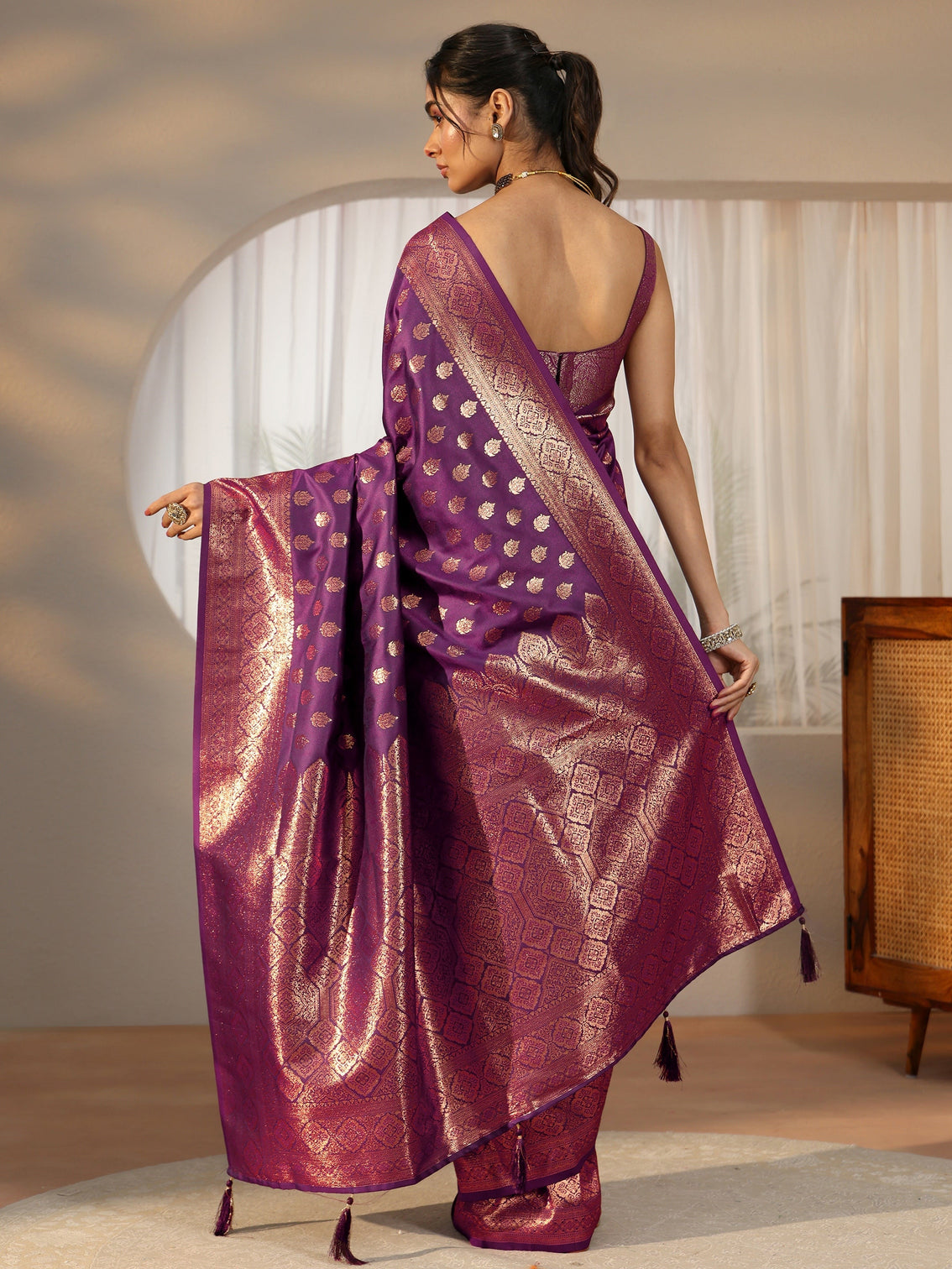 Mameraa Imperial Purple Banarasi Silk Blend Saree