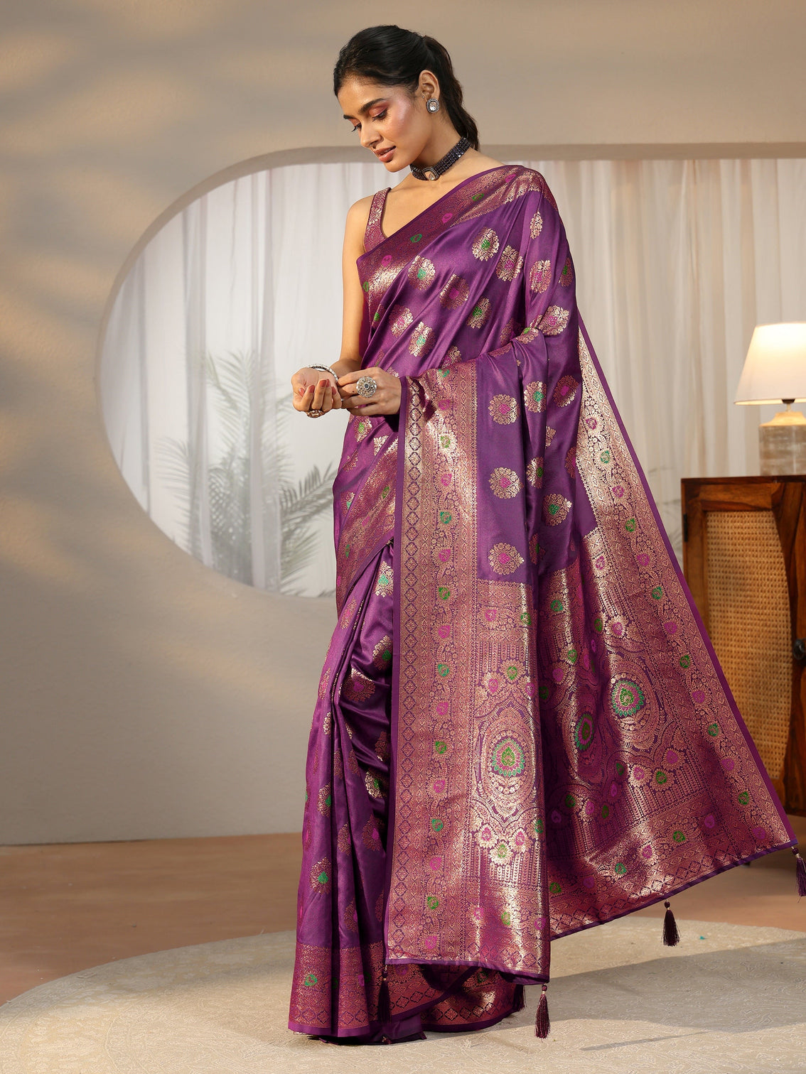 Mameraa Imperial Purple Banarasi Silk Blend Saree