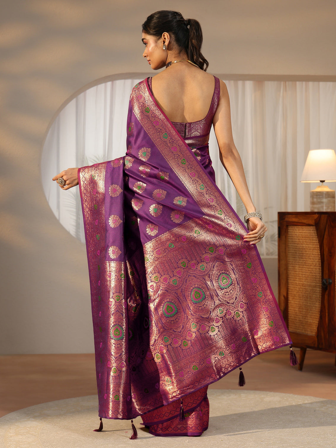 Mameraa Imperial Purple Banarasi Silk Blend Saree