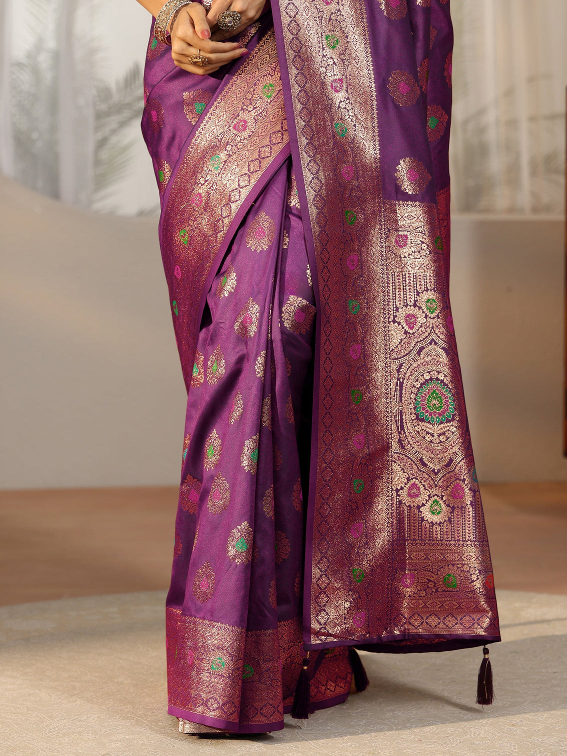 Mameraa Imperial Purple Banarasi Silk Blend Saree