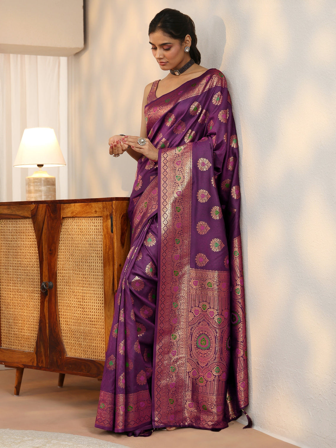 Mameraa Imperial Purple Banarasi Silk Blend Saree