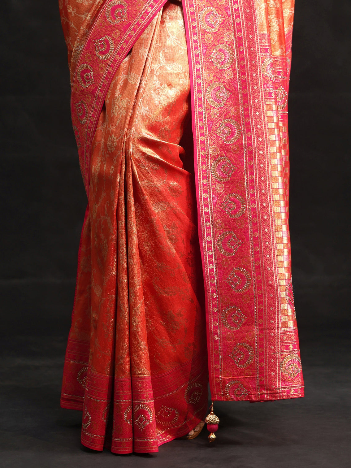 Mameraa Orange Woven Design Silk Blend Saree with Embellished Border
