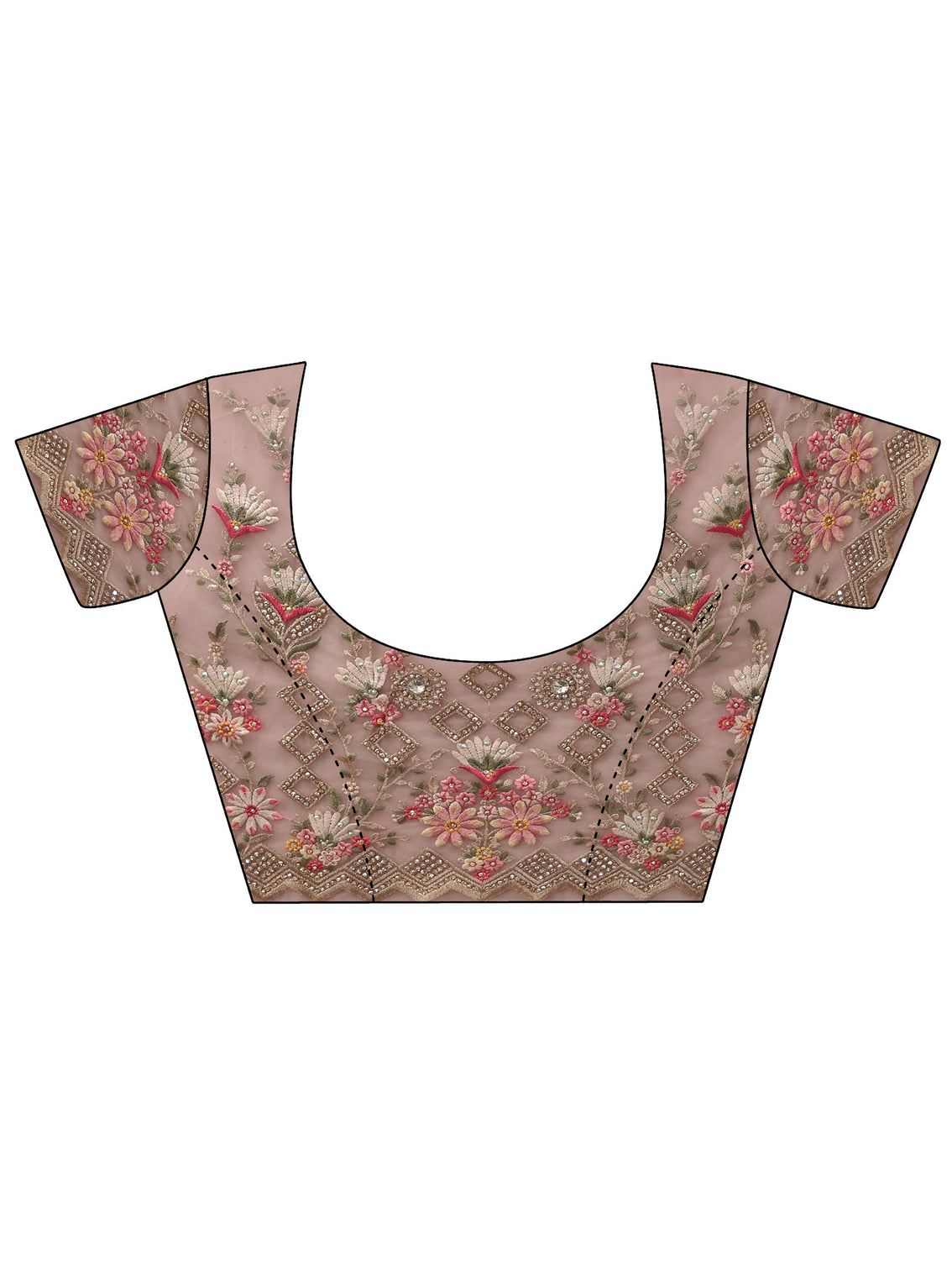 Mameraa Peach Pink Floral Embellished Net Saree