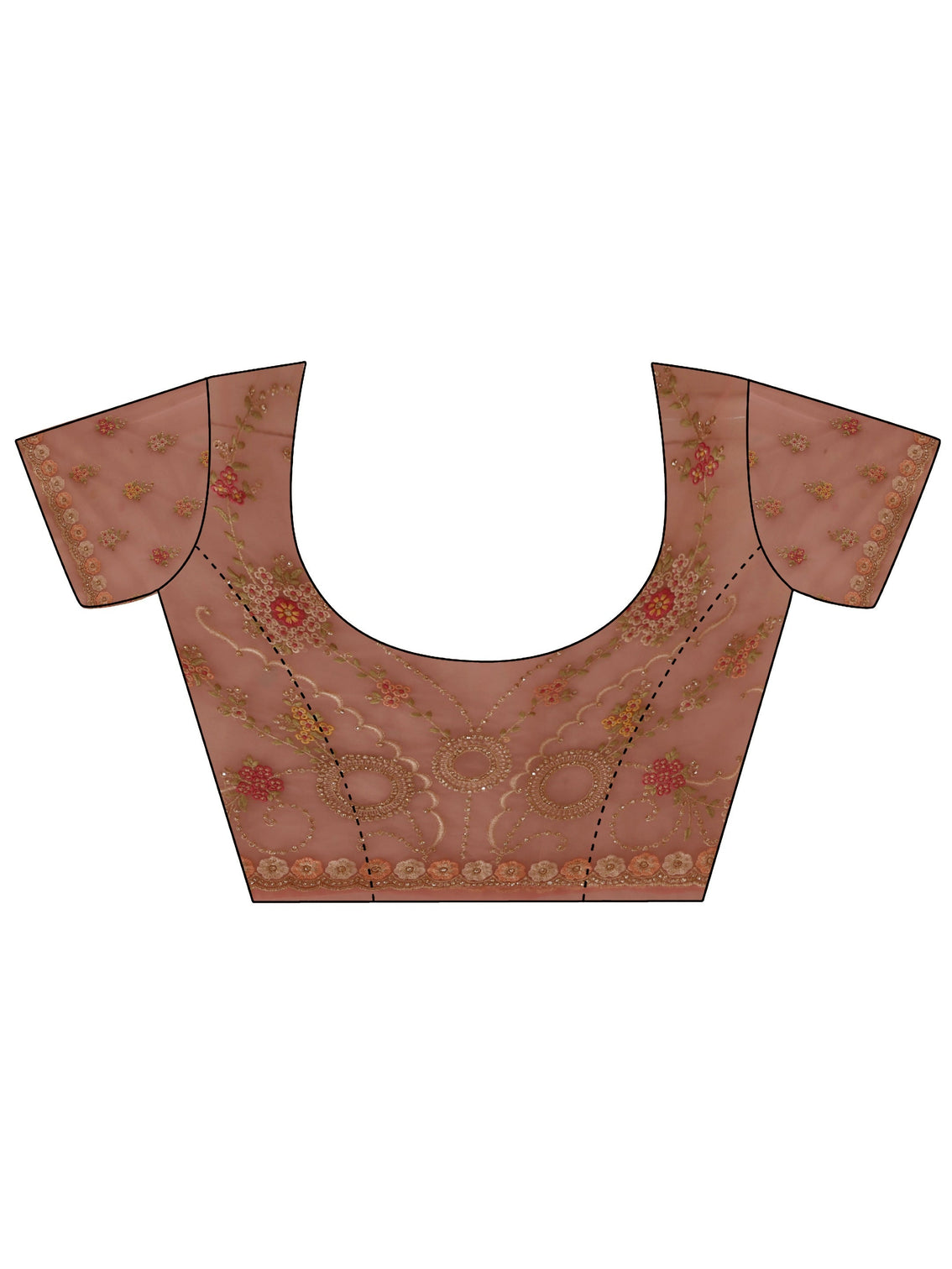 Mameraa Peach Floral Embroidered Net Saree