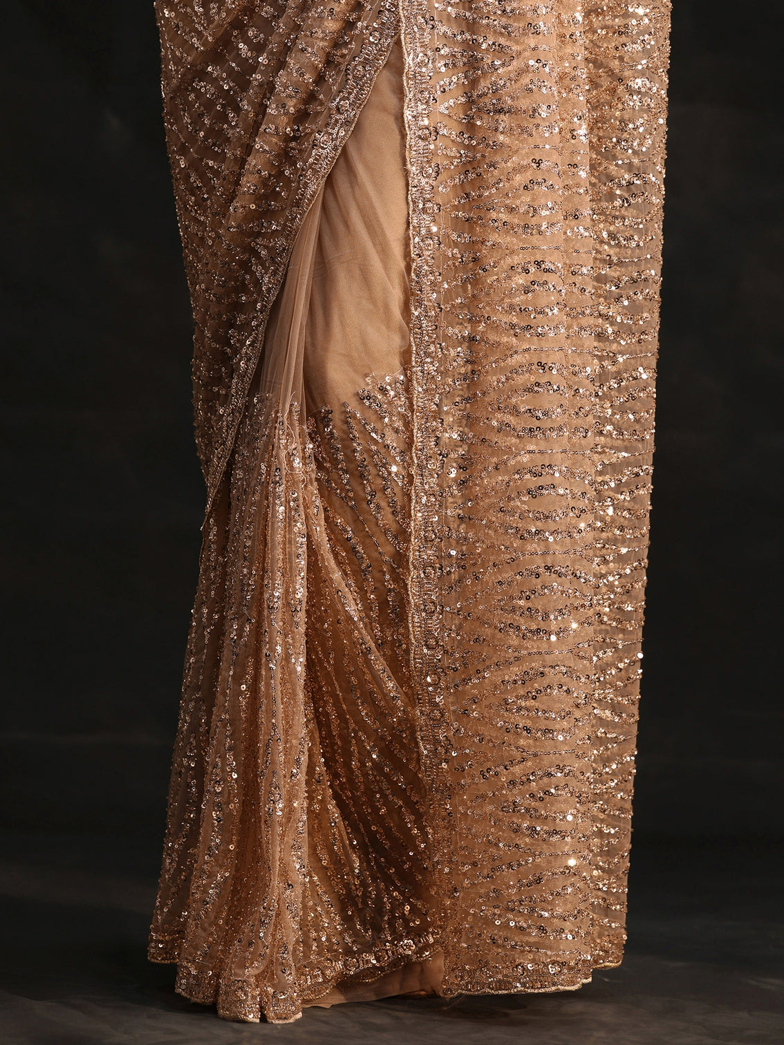 Mameraa Gold Bead and Sequin Embellished Net Saree
