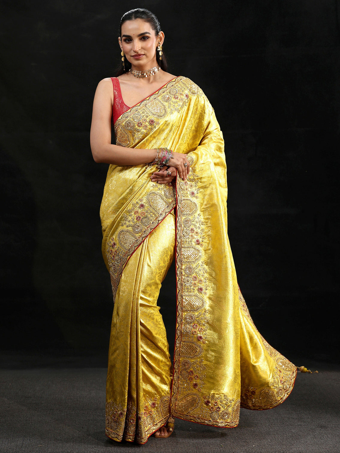 Mameraa Art Green Woven Design Silk Blend Saree with Embellished Border