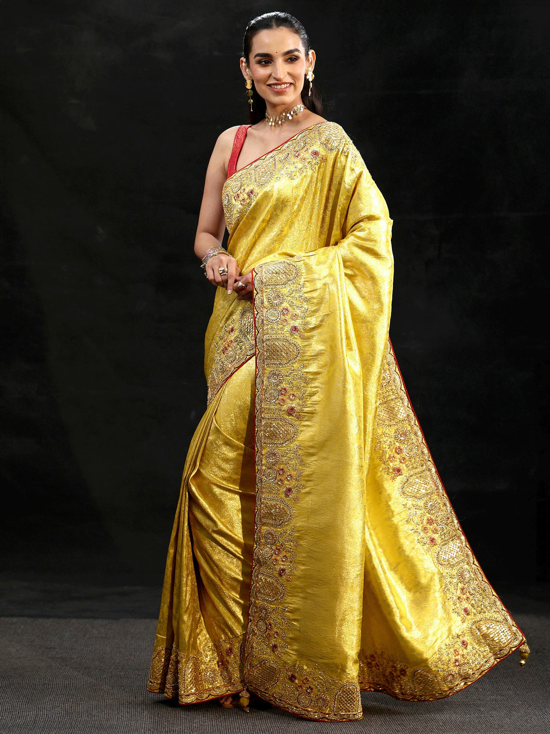 Mameraa Art Green Woven Design Silk Blend Saree with Embellished Border