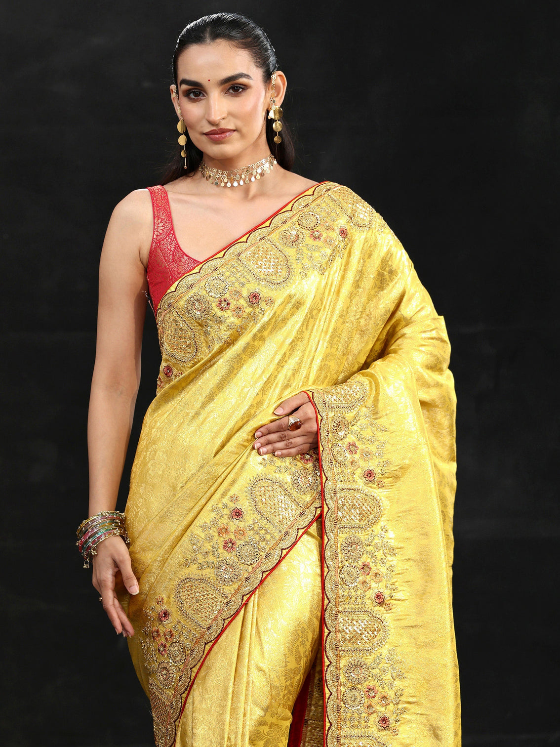Mameraa Art Green Woven Design Silk Blend Saree with Embellished Border