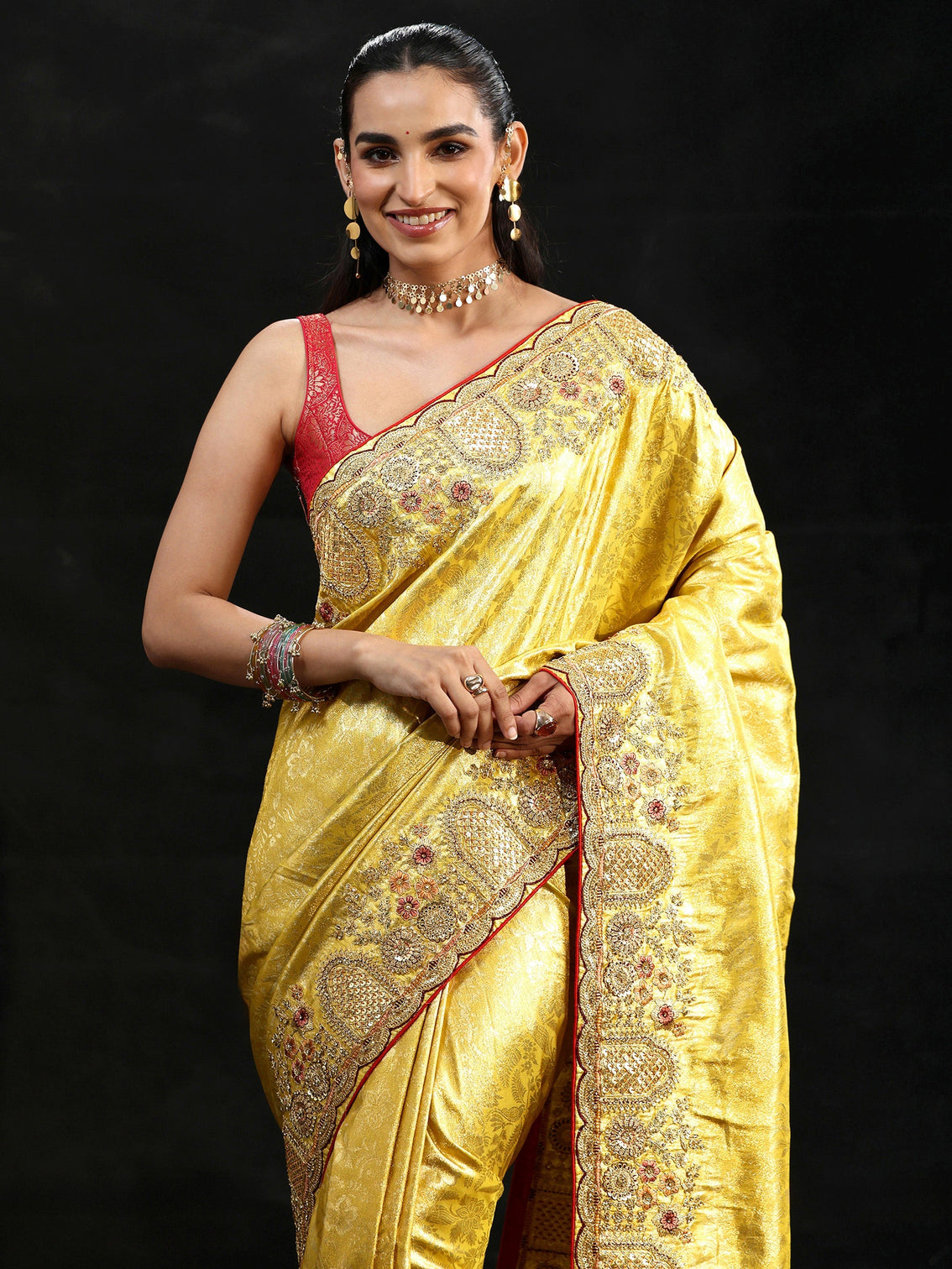 Mameraa Art Green Woven Design Silk Blend Saree with Embellished Border