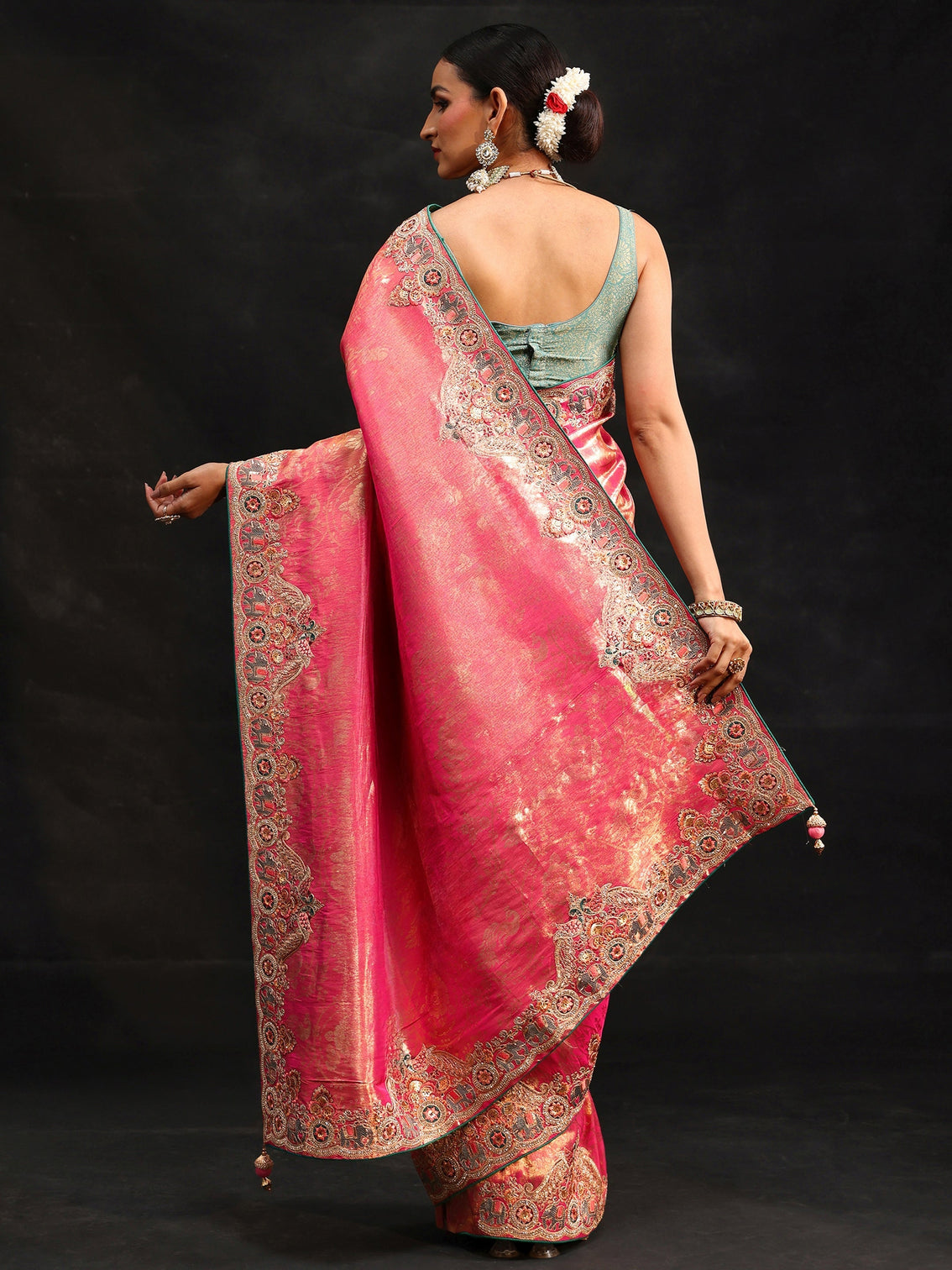 Mameraa Art Rose Pink Woven Design Saree with Embroidered Border