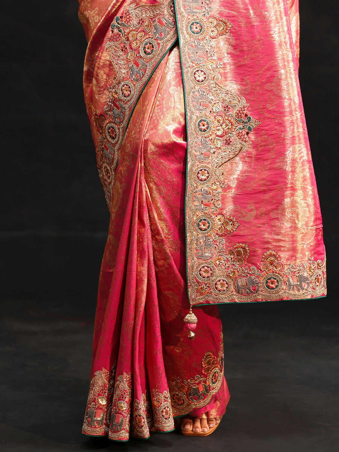 Mameraa Art Rose Pink Woven Design Saree with Embroidered Border
