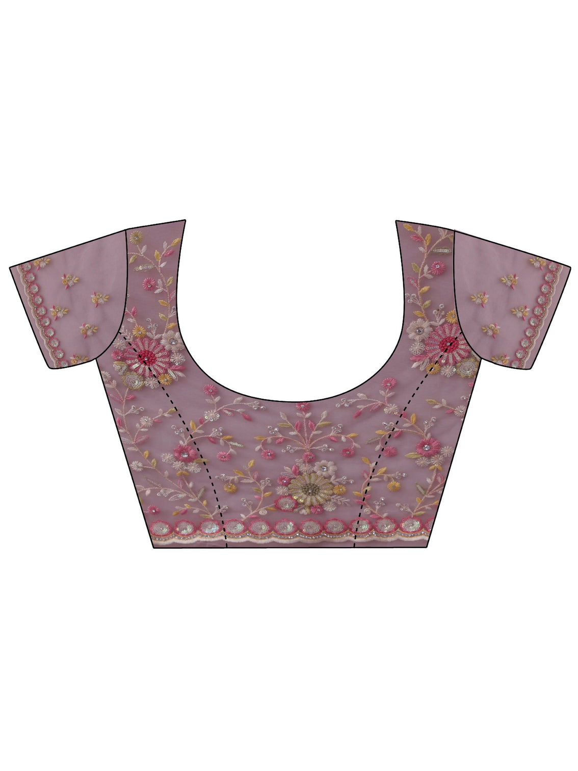 Mameraa Art Baby Pink Floral Embroidered Net Saree