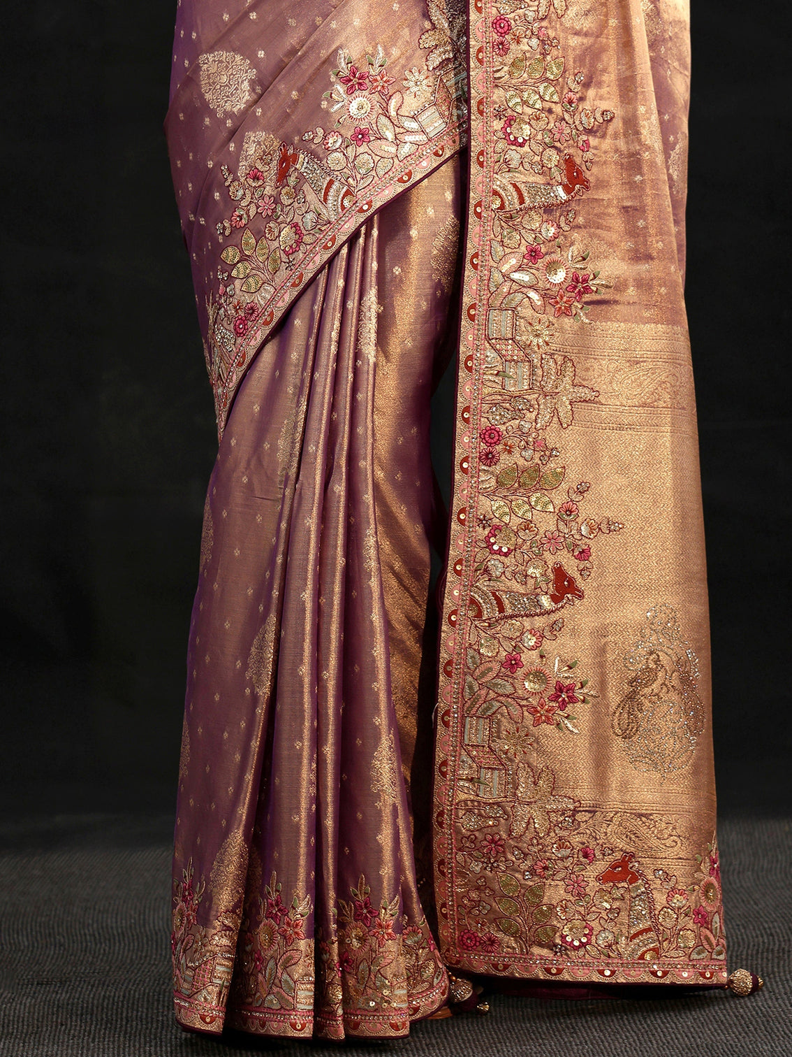 Mameraa Art Purple Woven Design Silk Blend Saree with Embroidered Border