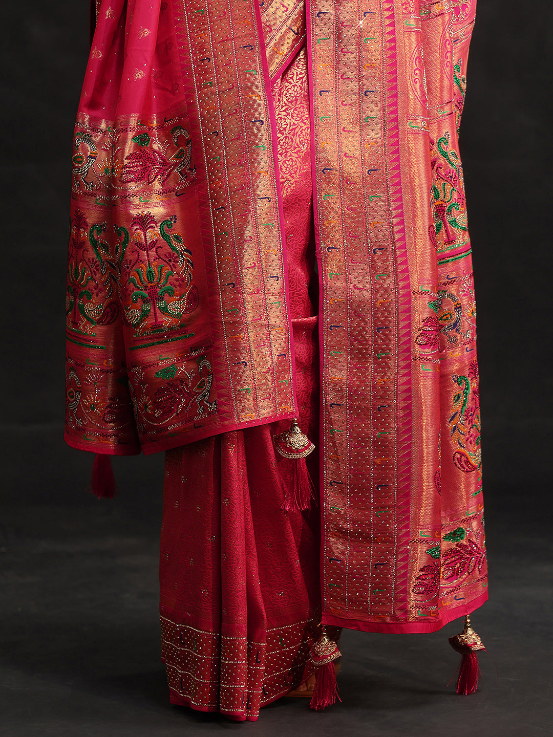Mameraa Art Pink Embellished Banarasi Silk Blend Saree with Dupatta