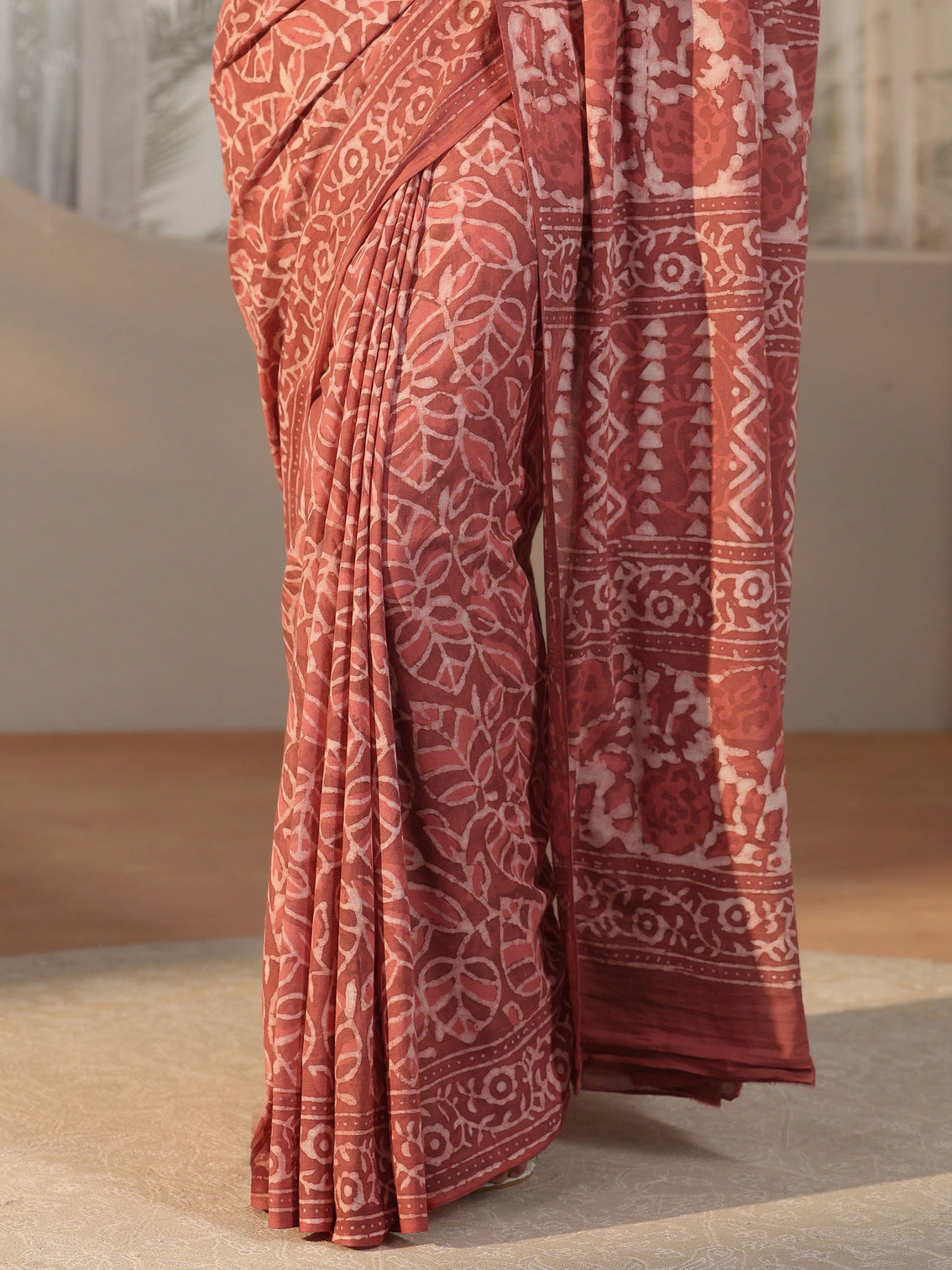 Mameraa Dusty Pink Batik Printed Cotton Saree