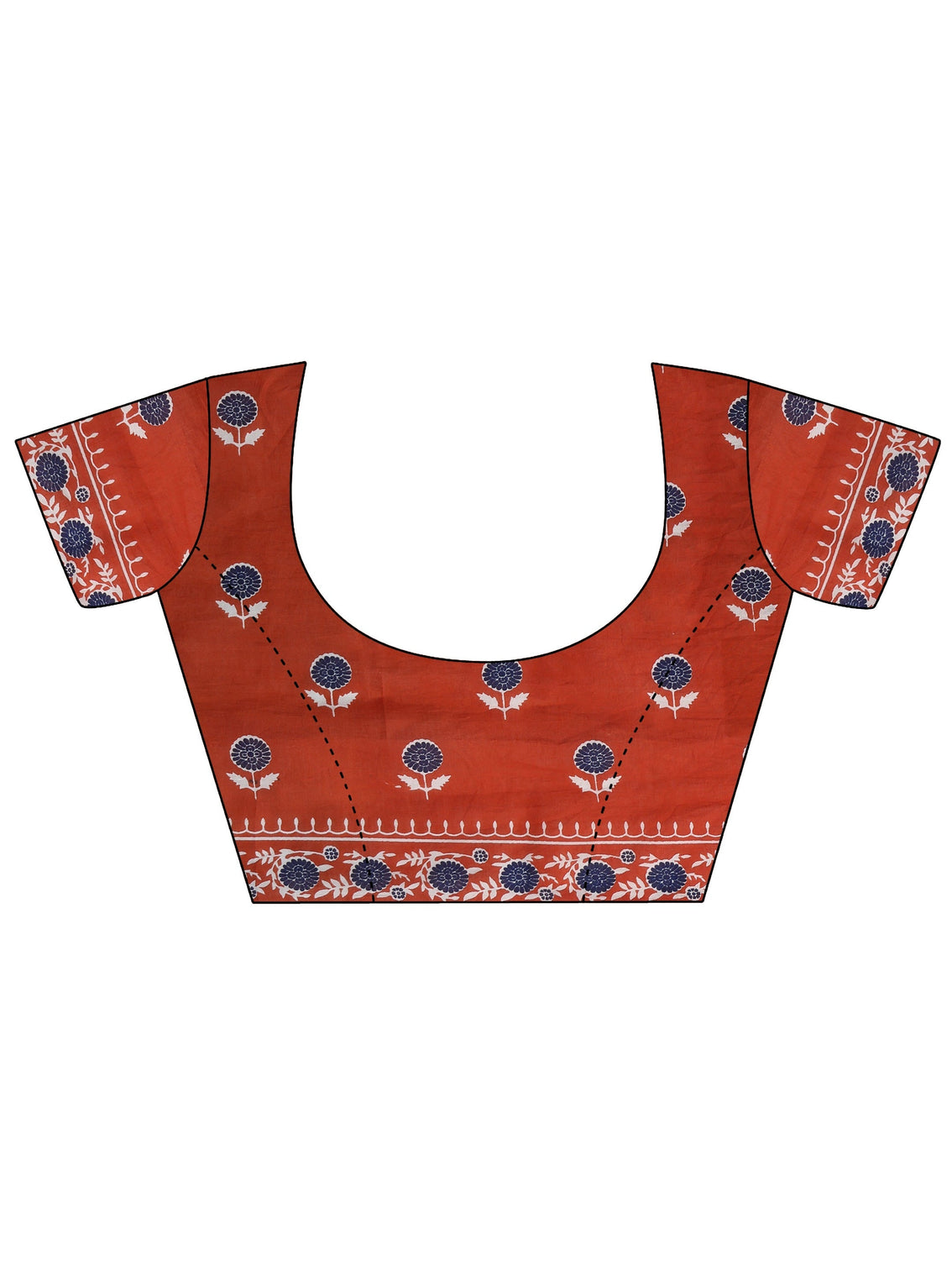 Mameraa Orange Floral Block Print Cotton Saree