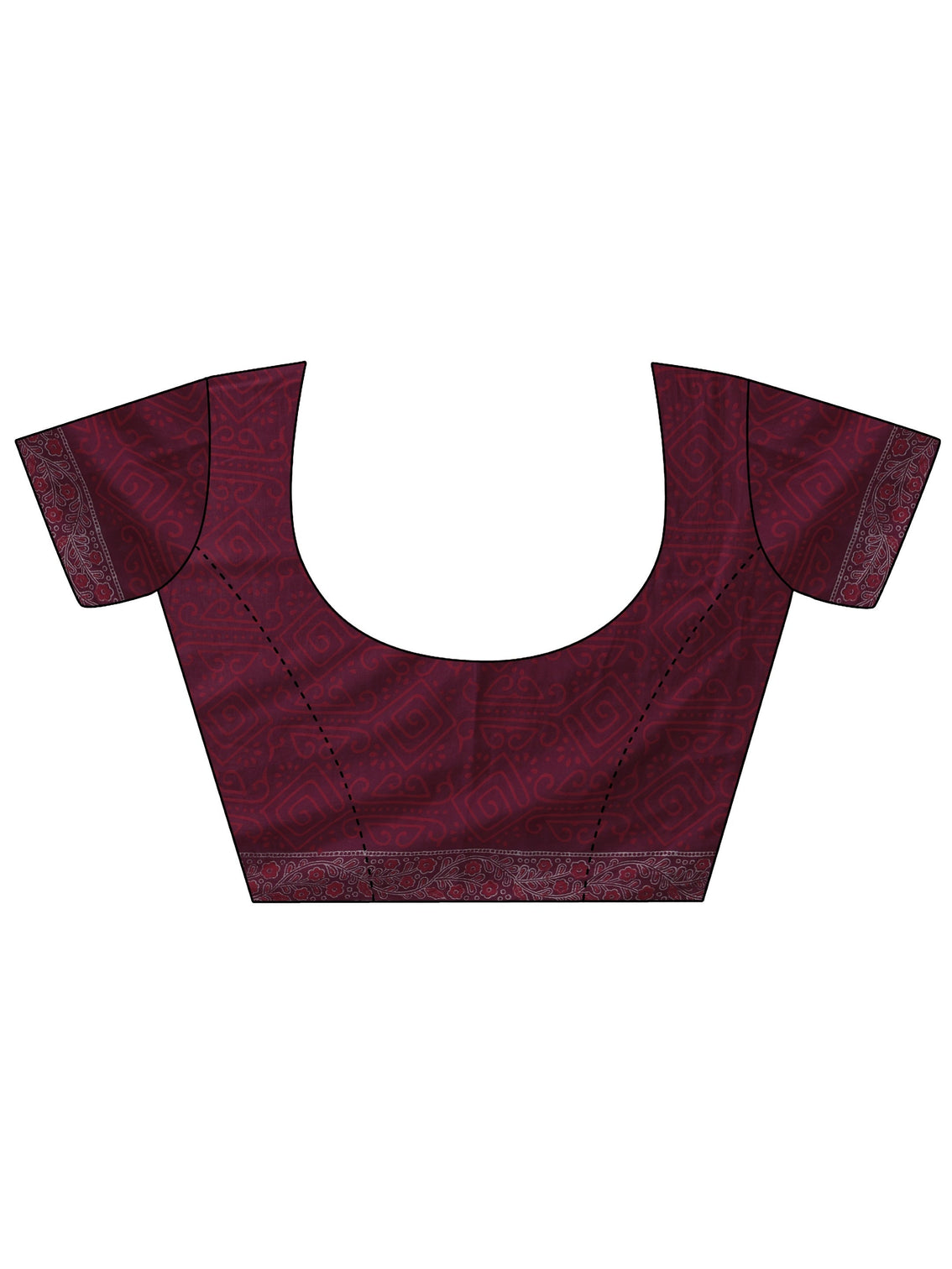 Mameraa Wine Red Block Print Cotton Saree