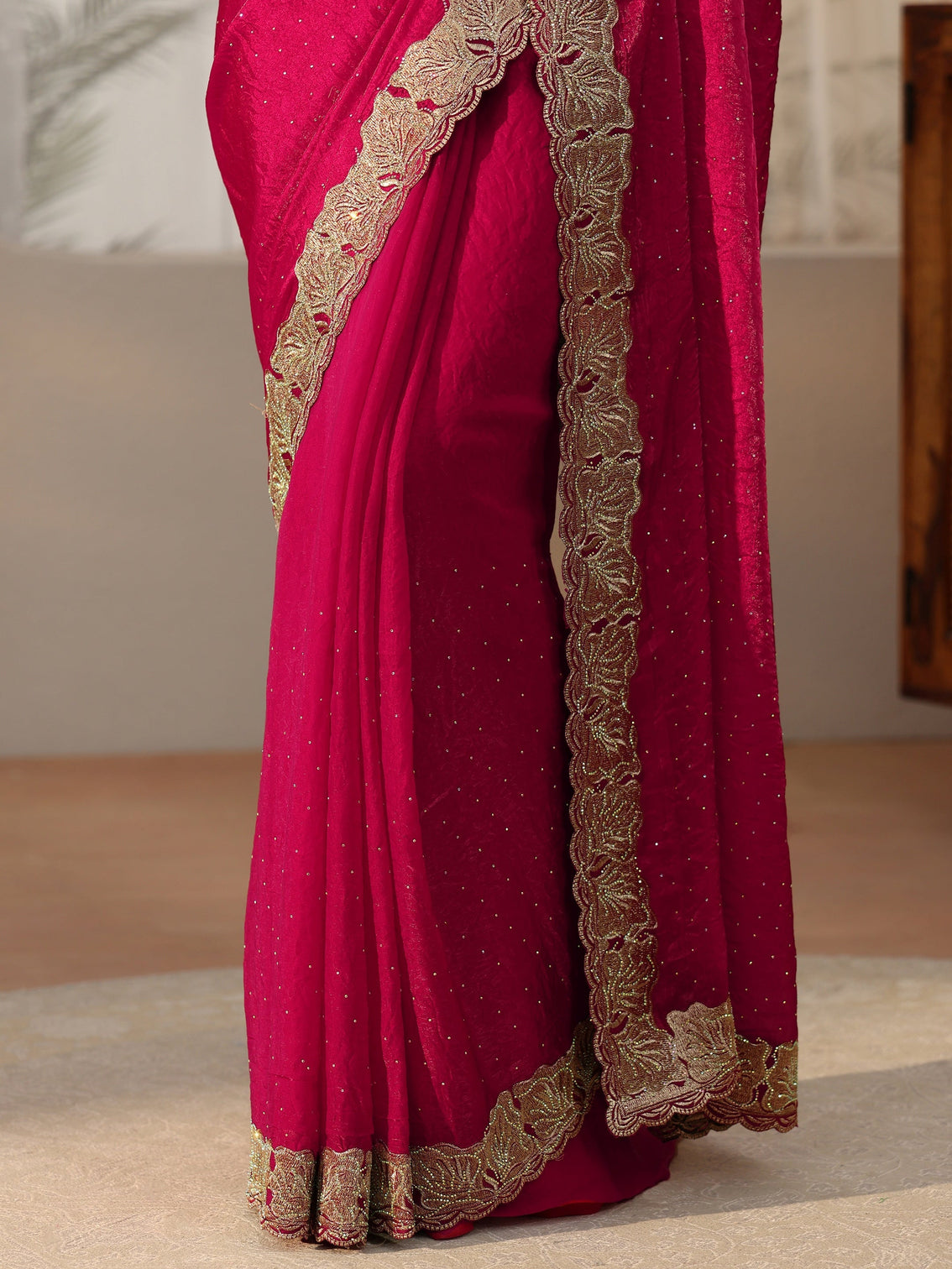 Mameraa Rose Pink Embellished Tissue saree