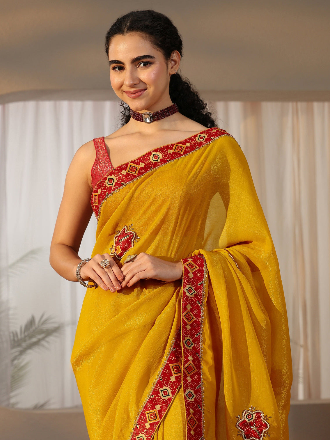 Mameraa Mustard Tissue Saree with Patola Border