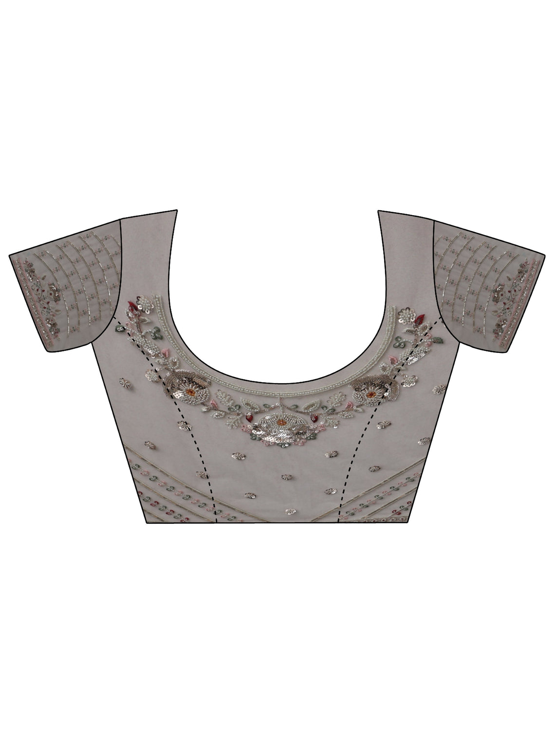 Mameraa Art Cream Bead and Sequin Embellished Floral Net Saree