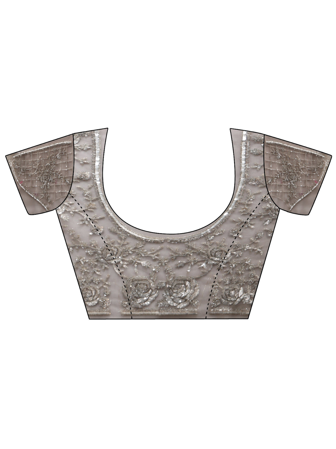 Mameraa Art Taupe Grey Sequin Embellished Floral Net Saree