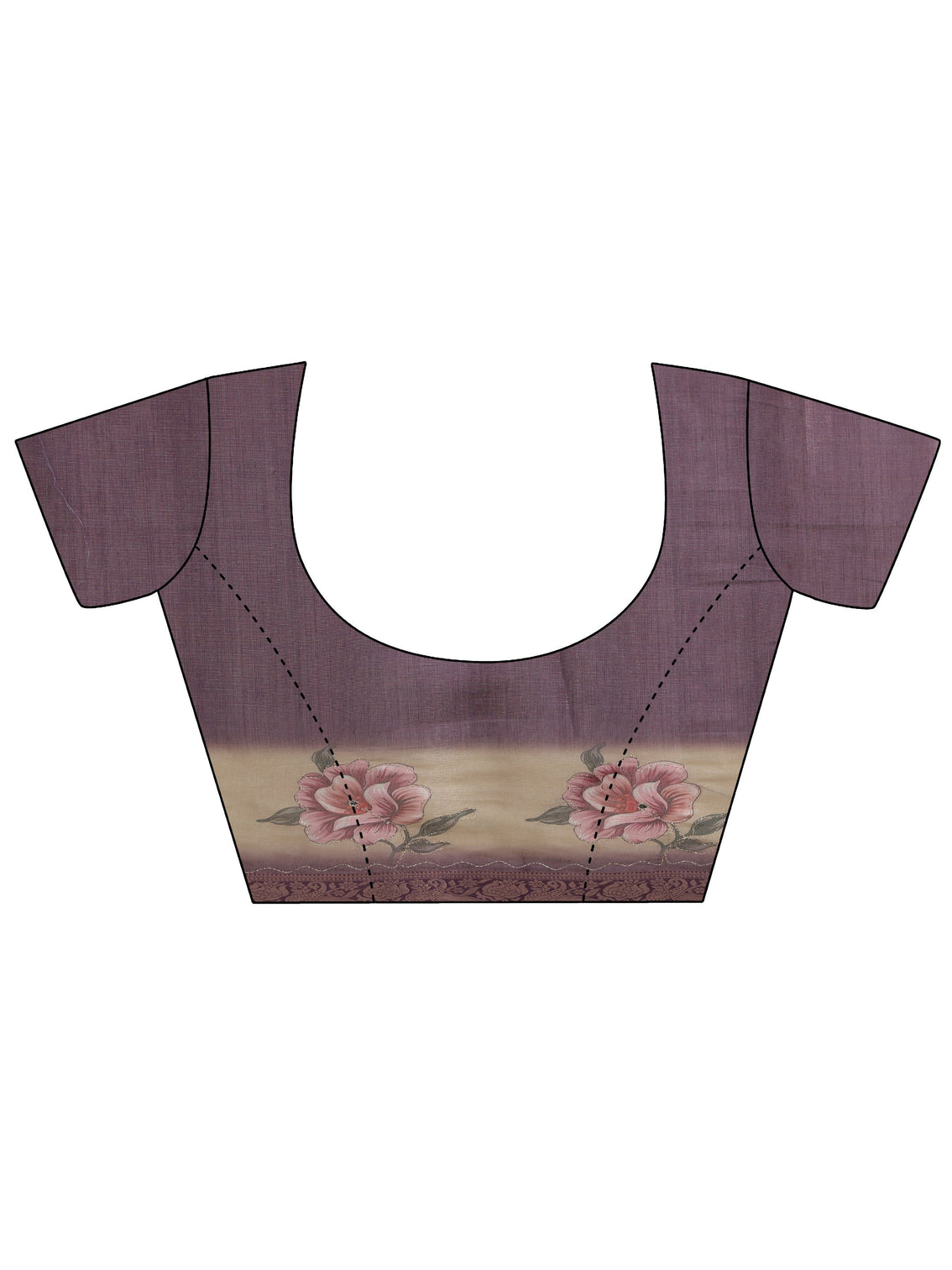 Mameraa Purple Floral Printed Silk Blend Ombre Saree with Woven Border
