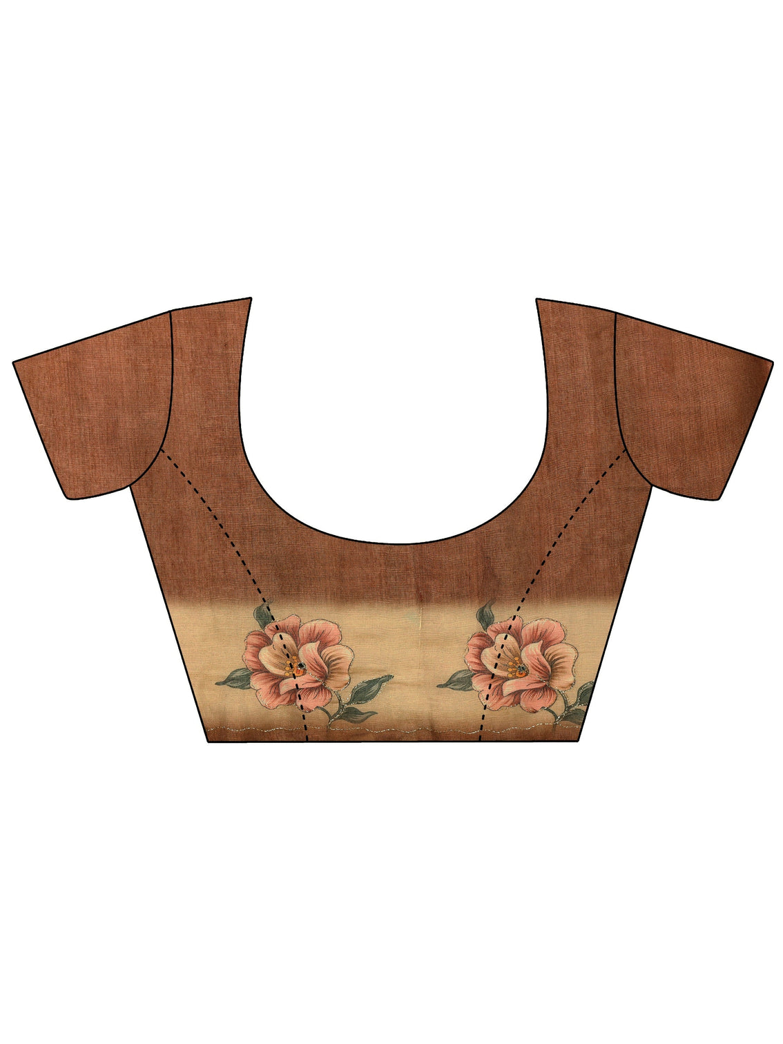 Mameraa Brown Floral Printed Silk Blend Ombre Saree with Woven Border